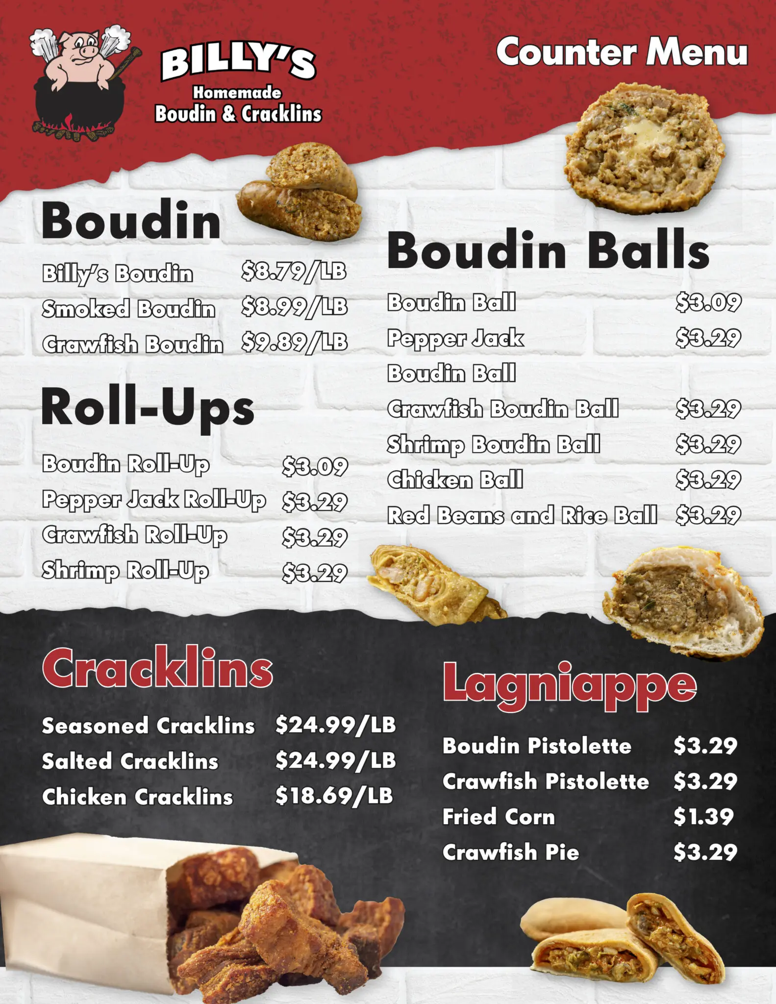 Billys Boudin Counter Menu