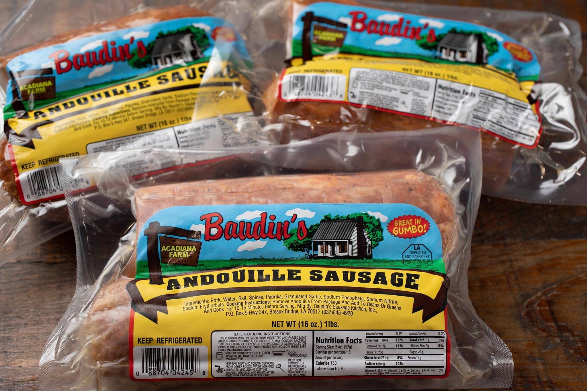 Baudin's Andouille Sausage Billy's Boudin & Cracklins